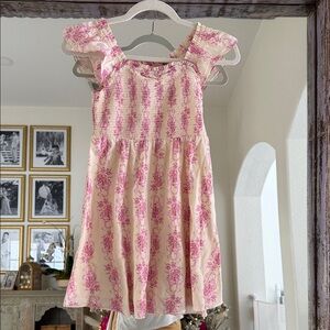 LoveShackFancy Pink and Cream Floral and Bows Dress